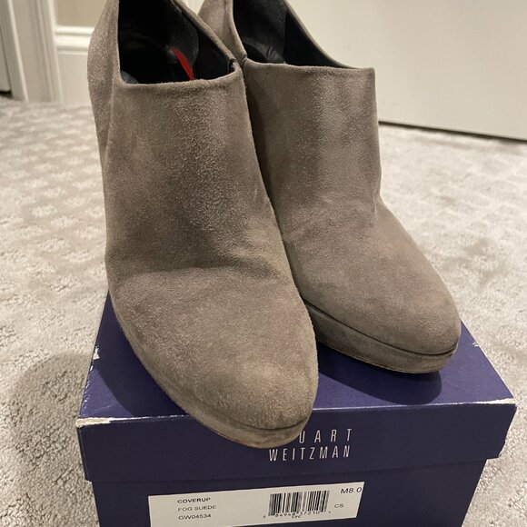 STUART WEITZMAN Suede Cover Up Botties Platform Heels Fog size 8 - Picture 3 of 10